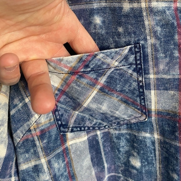 Tribal Jeans Women's Blue‎ Acid Wash Plaid Long Sleeve Button Up Shirt Size Med - Picture 4 of 15
